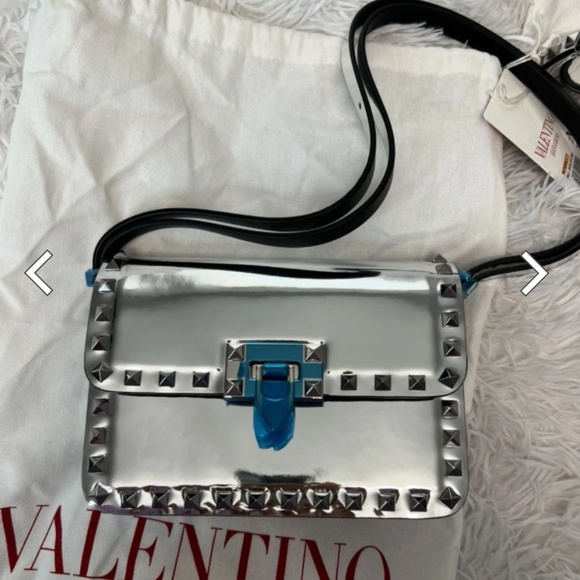 Valentino Garavani Handbags - VALENTINO GARAVANI Mirror Calfskin Small Rockstud23 Shoulder Bag in Silver